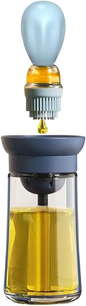 Oil Dispenser with Brush - Glass Olive Oil Dispenser for Cooking, 2 IN 1 Oil Dispensing Bottle for Kitchen with Silicone Basting Brush for Vinegar Sauce BBQ Grill Frying, T-OB21, Blue
