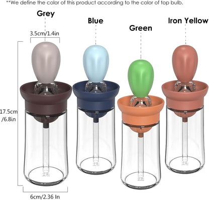 Oil Dispenser with Brush - Glass Olive Oil Dispenser for Cooking, 2 IN 1 Oil Dispensing Bottle for Kitchen with Silicone Basting Brush for Vinegar Sauce BBQ Grill Frying, T-OB21, Blue