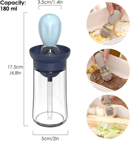 Oil Dispenser with Brush - Glass Olive Oil Dispenser for Cooking, 2 IN 1 Oil Dispensing Bottle for Kitchen with Silicone Basting Brush for Vinegar Sauce BBQ Grill Frying, T-OB21, Blue