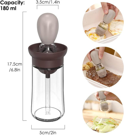 Oil Dispenser with Brush - Glass Olive Oil Dispenser for Cooking, 2 IN 1 Oil Dispensing Bottle for Kitchen with Silicone Basting Brush for Vinegar Sauce BBQ Grill Frying, T-OB21, Blue
