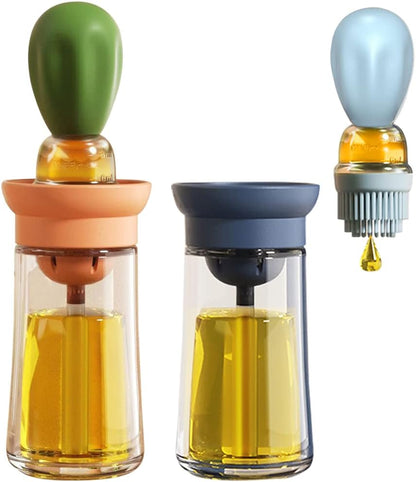 Oil Dispenser with Brush - Glass Olive Oil Dispenser for Cooking, 2 IN 1 Oil Dispensing Bottle for Kitchen with Silicone Basting Brush for Vinegar Sauce BBQ Grill Frying, T-OB21, Blue