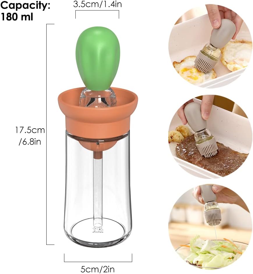 Oil Dispenser with Brush - Glass Olive Oil Dispenser for Cooking, 2 IN 1 Oil Dispensing Bottle for Kitchen with Silicone Basting Brush for Vinegar Sauce BBQ Grill Frying, T-OB21, Blue