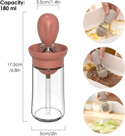 Oil Dispenser with Brush - Glass Olive Oil Dispenser for Cooking, 2 IN 1 Oil Dispensing Bottle for Kitchen with Silicone Basting Brush for Vinegar Sauce BBQ Grill Frying, T-OB21, Blue