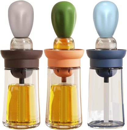 Oil Dispenser with Brush - Glass Olive Oil Dispenser for Cooking, 2 IN 1 Oil Dispensing Bottle for Kitchen with Silicone Basting Brush for Vinegar Sauce BBQ Grill Frying, T-OB21, Blue