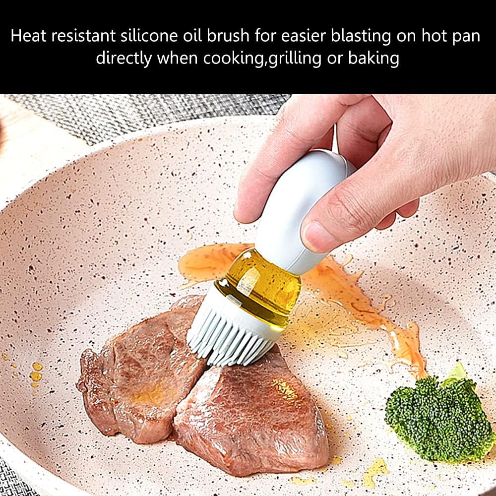 Oil Dispenser with Brush - Glass Olive Oil Dispenser for Cooking, 2 IN 1 Oil Dispensing Bottle for Kitchen with Silicone Basting Brush for Vinegar Sauce BBQ Grill Frying, T-OB21, Blue