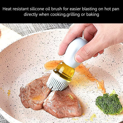 Oil Dispenser with Brush - Glass Olive Oil Dispenser for Cooking, 2 IN 1 Oil Dispensing Bottle for Kitchen with Silicone Basting Brush for Vinegar Sauce BBQ Grill Frying, T-OB21, Blue