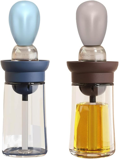 Oil Dispenser with Brush - Glass Olive Oil Dispenser for Cooking, 2 IN 1 Oil Dispensing Bottle for Kitchen with Silicone Basting Brush for Vinegar Sauce BBQ Grill Frying, T-OB21, Blue