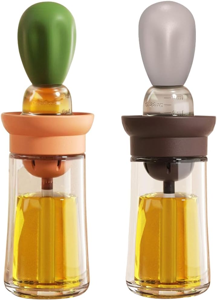 Oil Dispenser with Brush - Glass Olive Oil Dispenser for Cooking, 2 IN 1 Oil Dispensing Bottle for Kitchen with Silicone Basting Brush for Vinegar Sauce BBQ Grill Frying, T-OB21, Blue