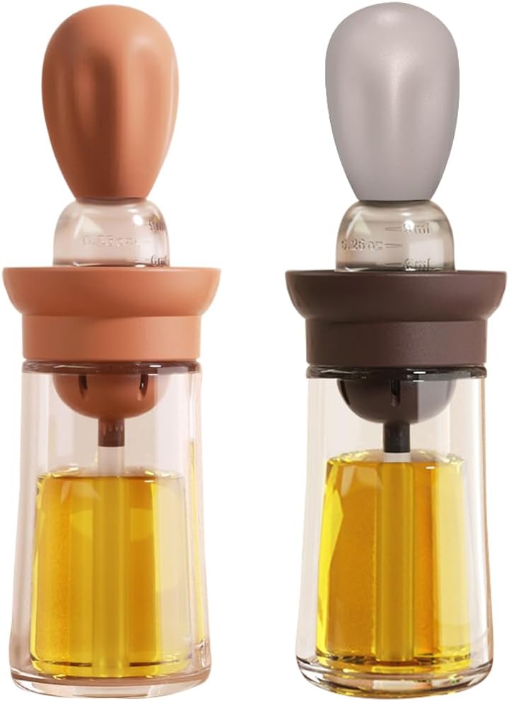 Oil Dispenser with Brush - Glass Olive Oil Dispenser for Cooking, 2 IN 1 Oil Dispensing Bottle for Kitchen with Silicone Basting Brush for Vinegar Sauce BBQ Grill Frying, T-OB21, Blue