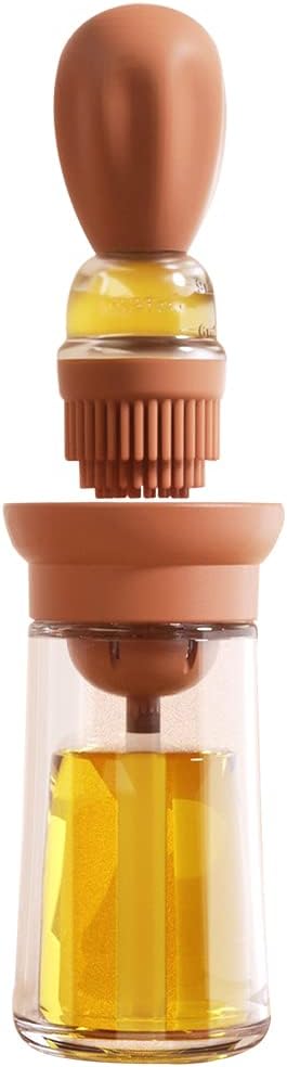 Oil Dispenser with Brush - Glass Olive Oil Dispenser for Cooking, 2 IN 1 Oil Dispensing Bottle for Kitchen with Silicone Basting Brush for Vinegar Sauce BBQ Grill Frying, T-OB21, Blue