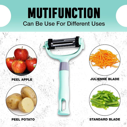 Vegetable Peeler for Kitchen, I and Y Potato Peelers for Fruit & Veggie 3 in 1 Spin Blade Apple Peeler With Julienne Function Easy Grip Ultra Sharp Carrot Peeler