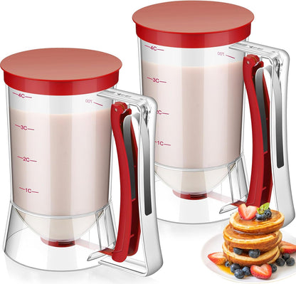2 Pcs Cupcake Batter Dispenser Pancake Mix Dispenser 4 Cups with Squeeze Handle Tools for Pancake, Cupcake, Cookie, Cake, Waffles, Ice Cream Baking Gifts for Kitchen Housewarming (White)