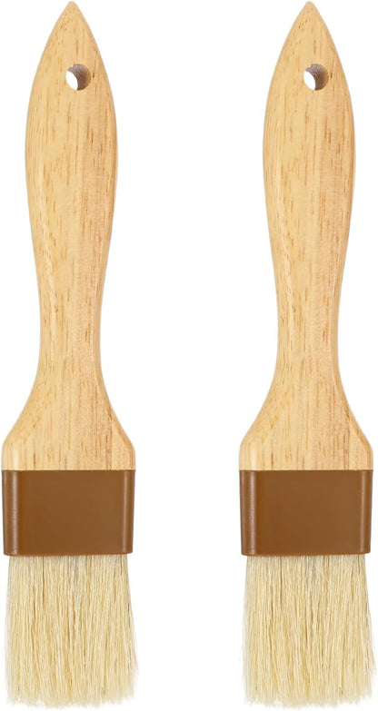 2PCS Basting Brush for Cooking, Boar Bristle Pastry Brush, Hardwood Handles Oil Brush for Barbecue Butter Grill Barbecue Sauce Baster Marinade Kitchen Food Cooking Brushes