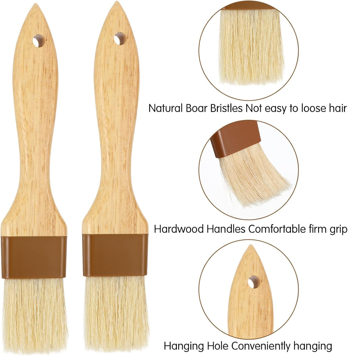 2PCS Basting Brush for Cooking, Boar Bristle Pastry Brush, Hardwood Handles Oil Brush for Barbecue Butter Grill Barbecue Sauce Baster Marinade Kitchen Food Cooking Brushes
