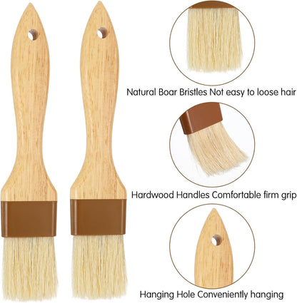 2PCS Basting Brush for Cooking, Boar Bristle Pastry Brush, Hardwood Handles Oil Brush for Barbecue Butter Grill Barbecue Sauce Baster Marinade Kitchen Food Cooking Brushes