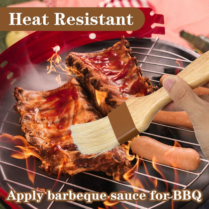 2PCS Basting Brush for Cooking, Boar Bristle Pastry Brush, Hardwood Handles Oil Brush for Barbecue Butter Grill Barbecue Sauce Baster Marinade Kitchen Food Cooking Brushes