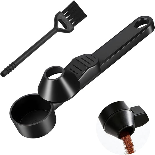 Coffee Scoop & Funnel for Reusable Refillable Coffee Pods Scoop with Funnel for Ground Coffees Mess-Free Measuring Spoon 2 Tablespoon Capacity Scooper Tea without Spilling with a Brush