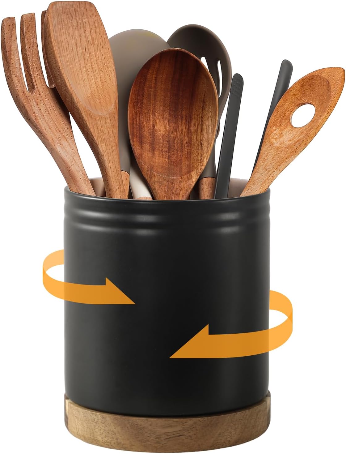 360° Rotating Extra Large Cooking Utensil Holder, 7.6" Kitchen Utensil Holder for Countertop, Utensil Crock for Farmhouse Kitchen Decor, Ceramic Stable Utensil Caddy, Blue