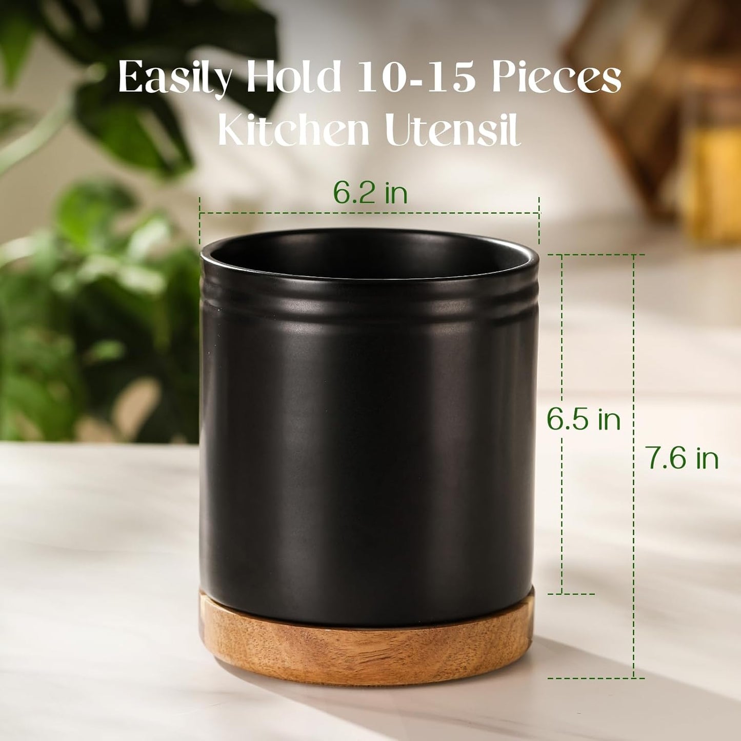 360° Rotating Extra Large Cooking Utensil Holder, 7.6" Kitchen Utensil Holder for Countertop, Utensil Crock for Farmhouse Kitchen Decor, Ceramic Stable Utensil Caddy, Blue