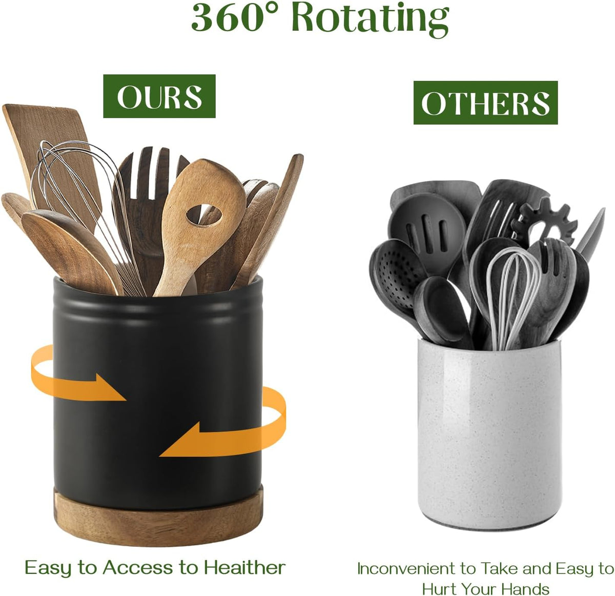 360° Rotating Extra Large Cooking Utensil Holder, 7.6" Kitchen Utensil Holder for Countertop, Utensil Crock for Farmhouse Kitchen Decor, Ceramic Stable Utensil Caddy, Blue