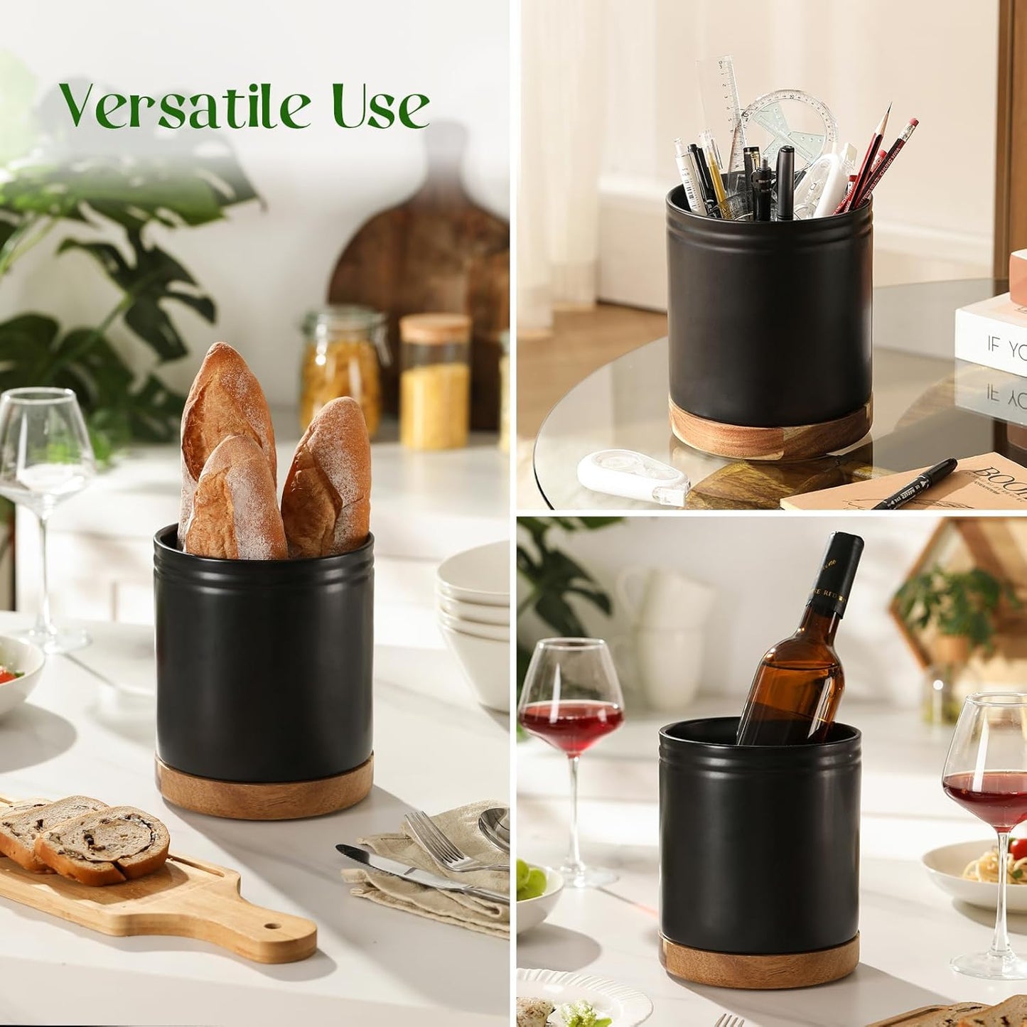 360° Rotating Extra Large Cooking Utensil Holder, 7.6" Kitchen Utensil Holder for Countertop, Utensil Crock for Farmhouse Kitchen Decor, Ceramic Stable Utensil Caddy, Blue