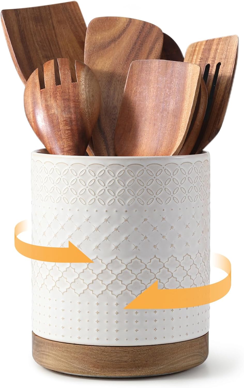 360° Rotating Extra Large Cooking Utensil Holder, 7.6" Kitchen Utensil Holder for Countertop, Utensil Crock for Farmhouse Kitchen Decor, Ceramic Stable Utensil Caddy, Blue