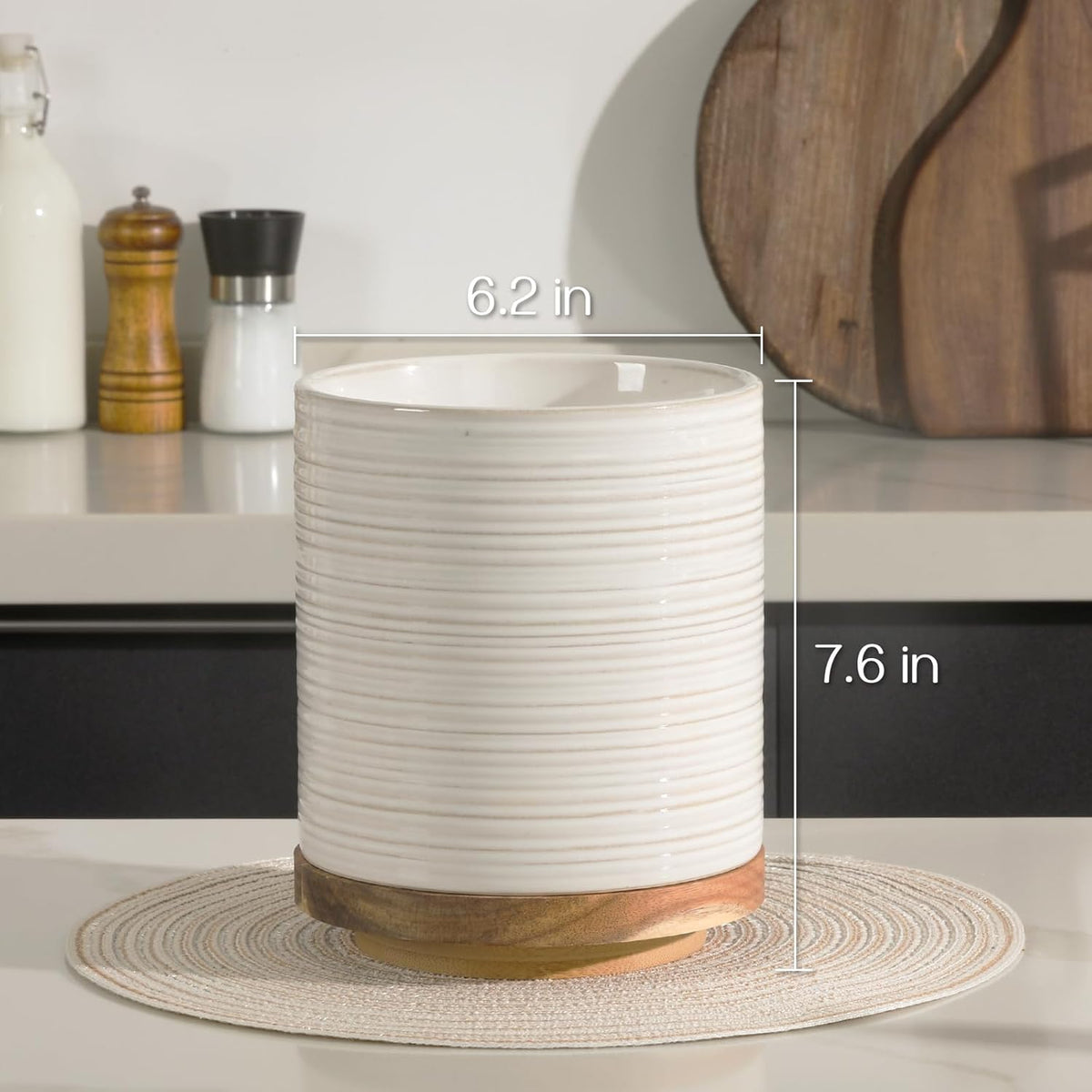 360° Rotating Extra Large Cooking Utensil Holder, 7.6" Kitchen Utensil Holder for Countertop, Utensil Crock for Farmhouse Kitchen Decor, Ceramic Stable Utensil Caddy, Blue