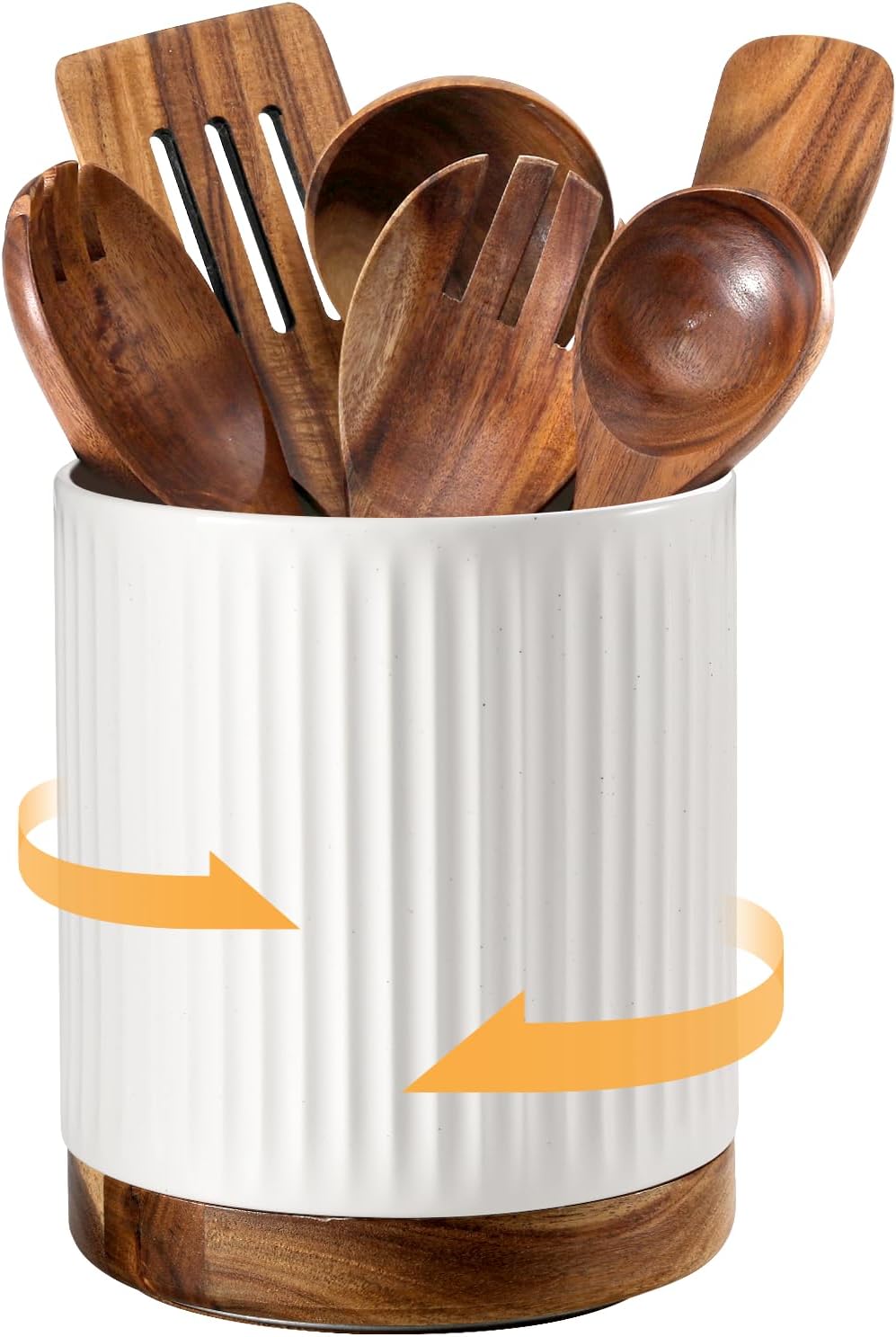360° Rotating Extra Large Cooking Utensil Holder, 7.6" Kitchen Utensil Holder for Countertop, Utensil Crock for Farmhouse Kitchen Decor, Ceramic Stable Utensil Caddy, Blue