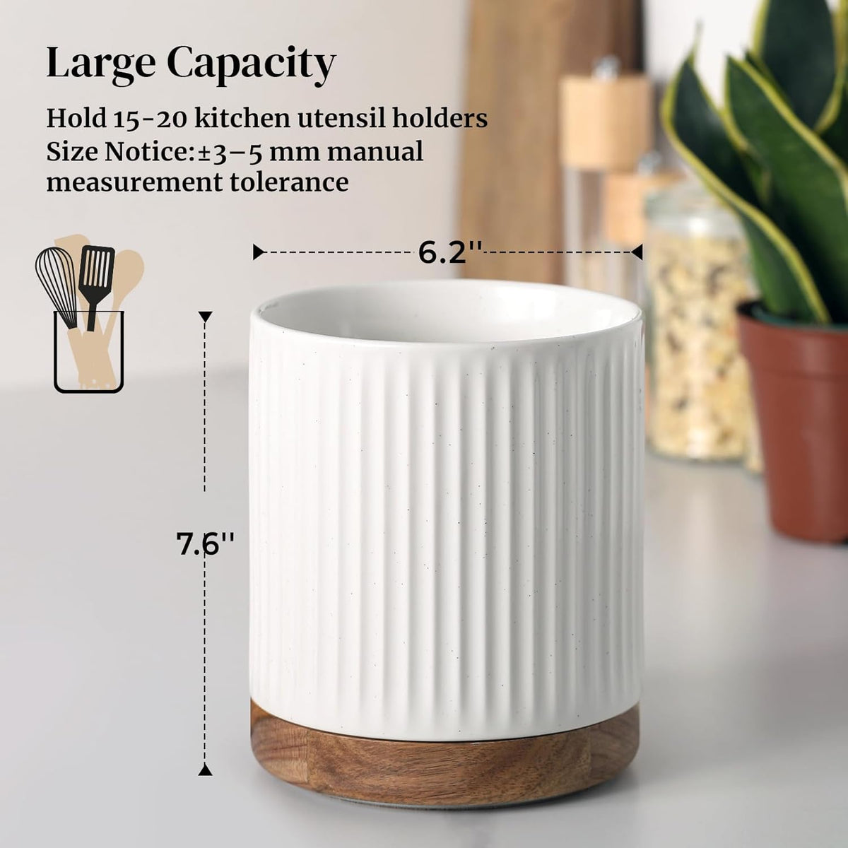 360° Rotating Extra Large Cooking Utensil Holder, 7.6" Kitchen Utensil Holder for Countertop, Utensil Crock for Farmhouse Kitchen Decor, Ceramic Stable Utensil Caddy, Blue