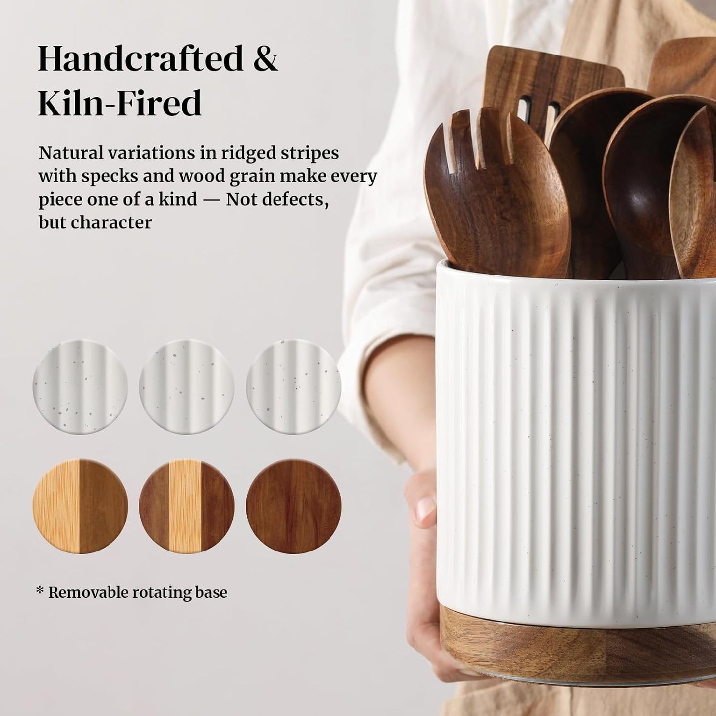 360° Rotating Extra Large Cooking Utensil Holder, 7.6" Kitchen Utensil Holder for Countertop, Utensil Crock for Farmhouse Kitchen Decor, Ceramic Stable Utensil Caddy, Blue