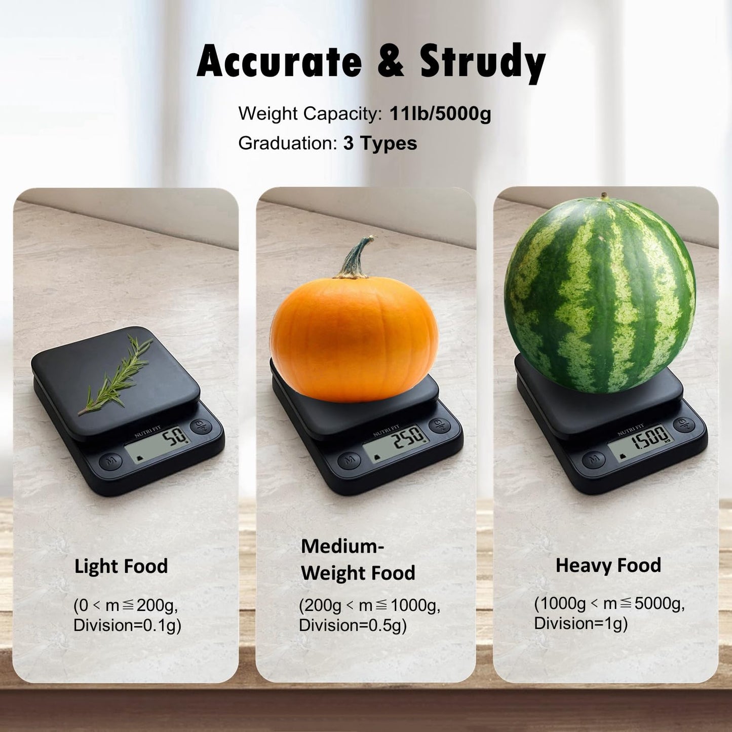 Kitchen Scales Digital Food Scale Cooking in Grams & Ounces Black | Stainless Steel, Max 11lb 1g Increment, Backlit LCD Screen, Baking Food Weight Scale for Sourdough Bread, Include Battery