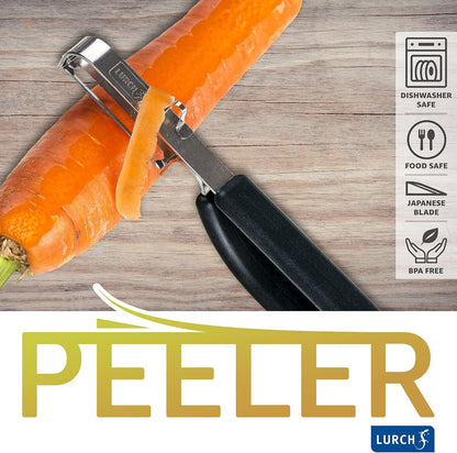 Germany Julienne Vegetable Y Peeler 5.1 x 2.3 Inches / 13 cm x 6 cm | Stainless Steel Cutter & Slicer for Carrot, Potato & Apple | Veggie Zoodles Maker | Non-slip Comfortable Handle - Black