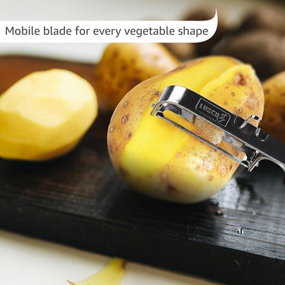 Germany Julienne Vegetable Y Peeler 5.1 x 2.3 Inches / 13 cm x 6 cm | Stainless Steel Cutter & Slicer for Carrot, Potato & Apple | Veggie Zoodles Maker | Non-slip Comfortable Handle - Black