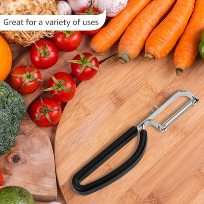 Germany Julienne Vegetable Y Peeler 5.1 x 2.3 Inches / 13 cm x 6 cm | Stainless Steel Cutter & Slicer for Carrot, Potato & Apple | Veggie Zoodles Maker | Non-slip Comfortable Handle - Black