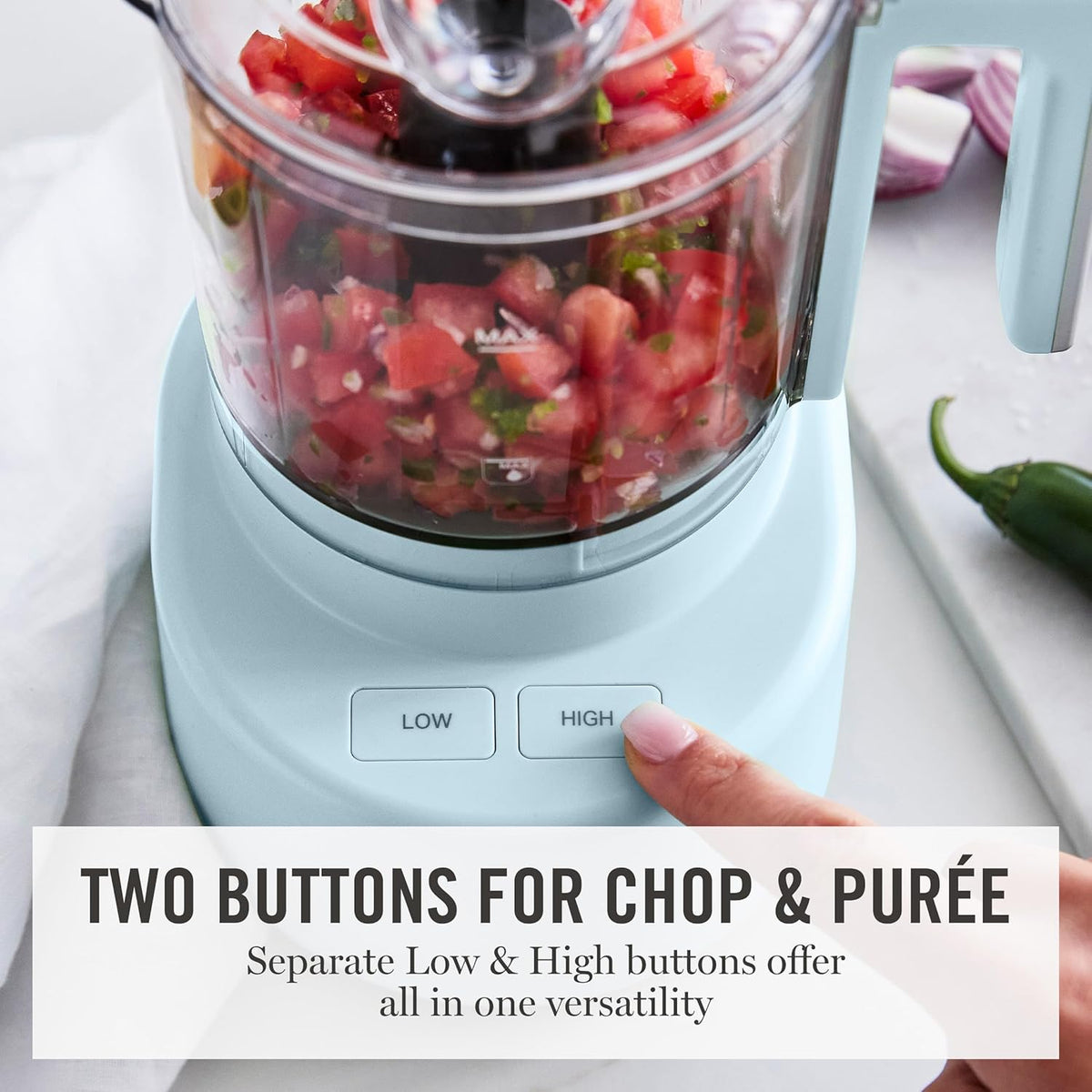 3 Cup Electric Vegetable Chopper & Mini Food Processor, Blue