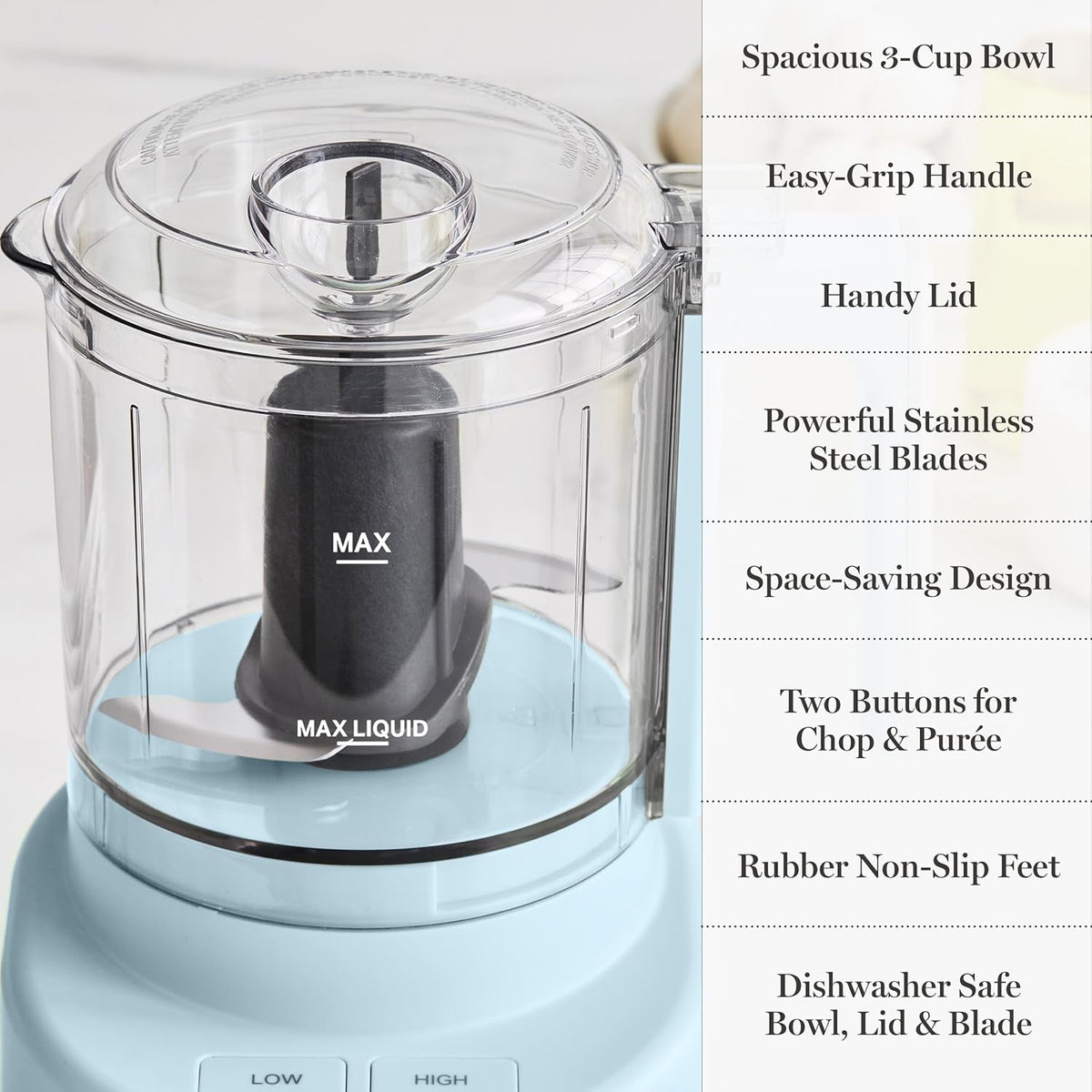 3 Cup Electric Vegetable Chopper & Mini Food Processor, Blue