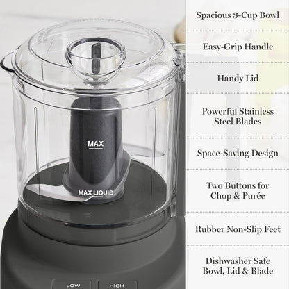 3 Cup Electric Vegetable Chopper & Mini Food Processor, Blue