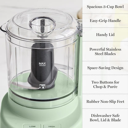 3 Cup Electric Vegetable Chopper & Mini Food Processor, Blue