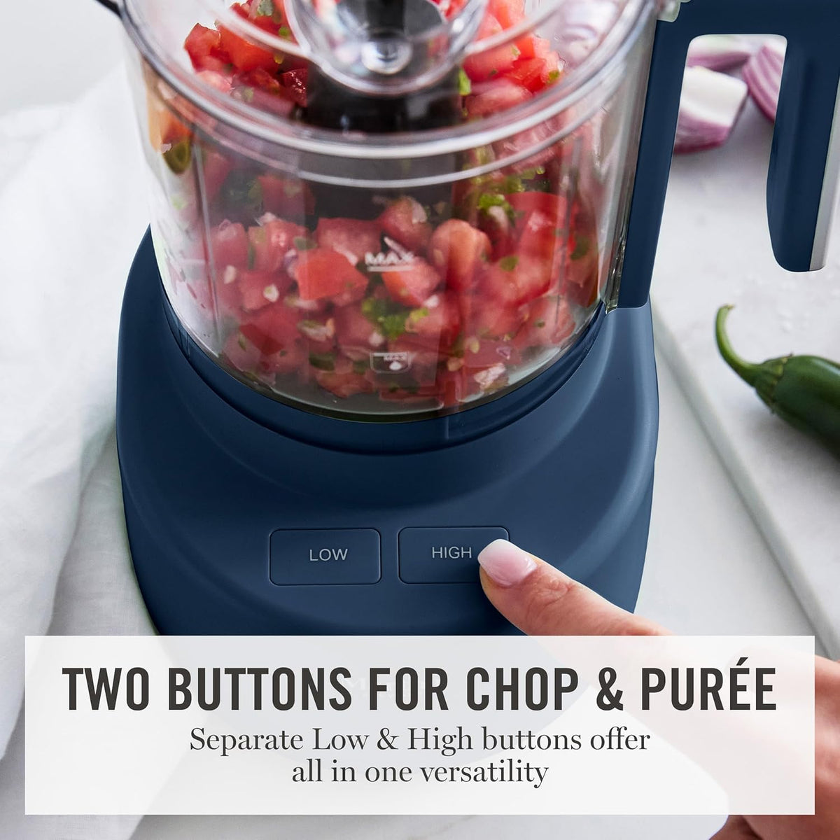 3 Cup Electric Vegetable Chopper & Mini Food Processor, Blue