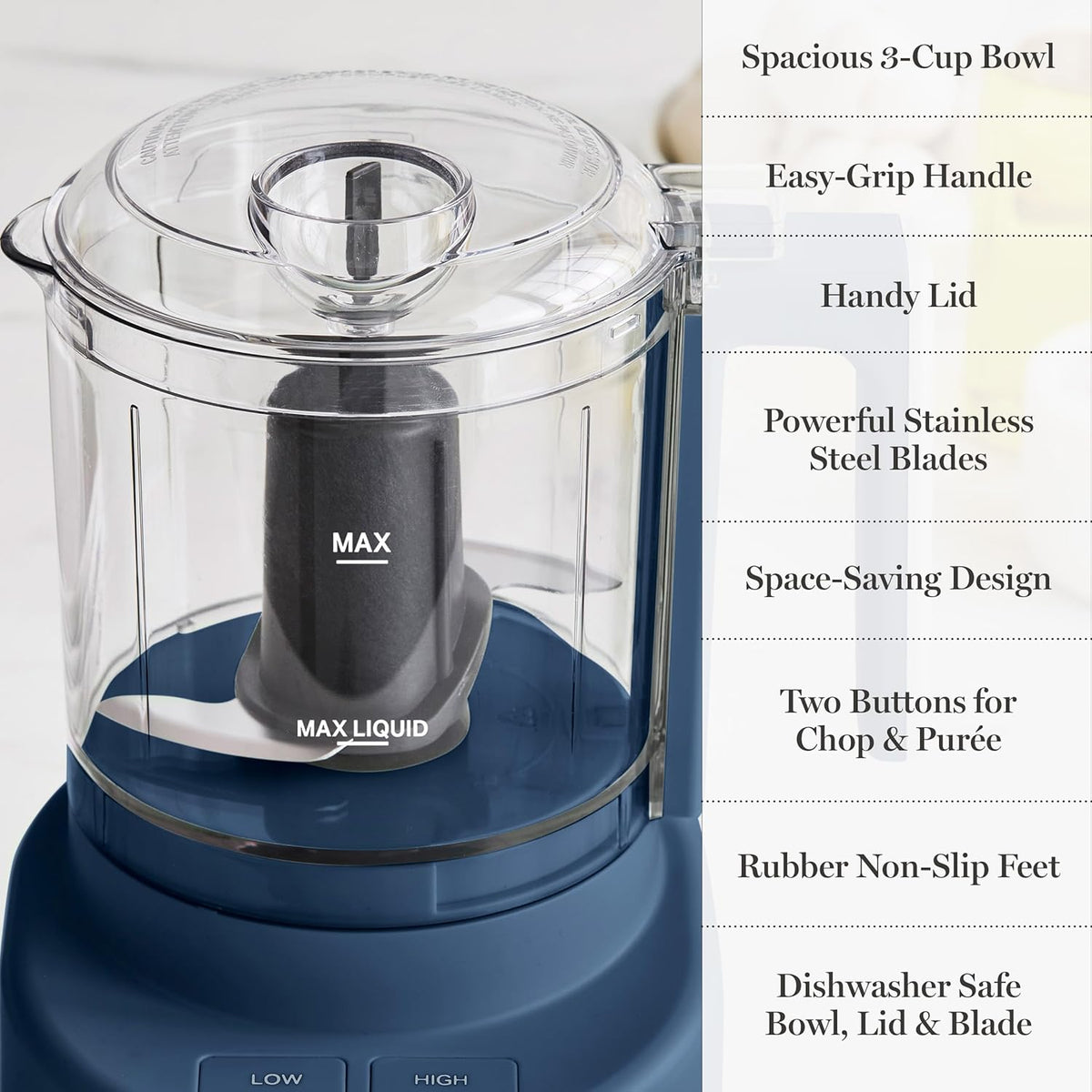 3 Cup Electric Vegetable Chopper & Mini Food Processor, Blue