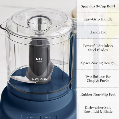 3 Cup Electric Vegetable Chopper & Mini Food Processor, Blue