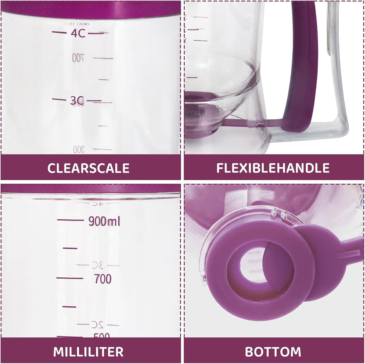Pancake Batter Dispenser, Kitchen Must Have Tool for Perfect Pancakes, Cupcake, Waffle, Cake & Crepe, Batter Separator Maker with Measuring Label, Easy Pour Baking Supplies for Griddle (Purple)