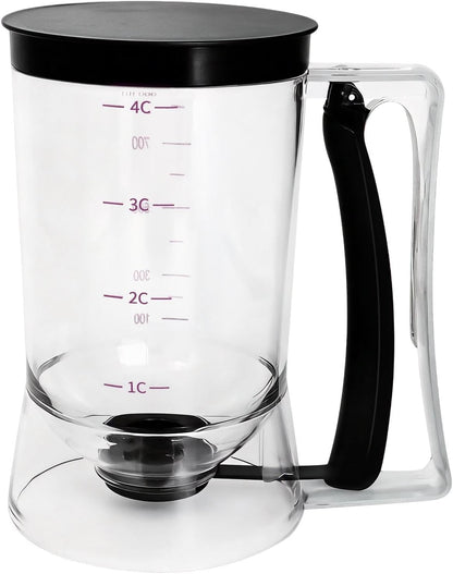 Pancake Batter Dispenser, Kitchen Must Have Tool for Perfect Pancakes, Cupcake, Waffle, Cake & Crepe, Batter Separator Maker with Measuring Label, Easy Pour Baking Supplies for Griddle (Purple)