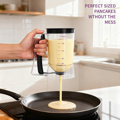 Pancake Batter Dispenser, Kitchen Must Have Tool for Perfect Pancakes, Cupcake, Waffle, Cake & Crepe, Batter Separator Maker with Measuring Label, Easy Pour Baking Supplies for Griddle (Purple)