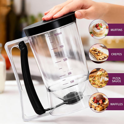 Pancake Batter Dispenser, Kitchen Must Have Tool for Perfect Pancakes, Cupcake, Waffle, Cake & Crepe, Batter Separator Maker with Measuring Label, Easy Pour Baking Supplies for Griddle (Purple)