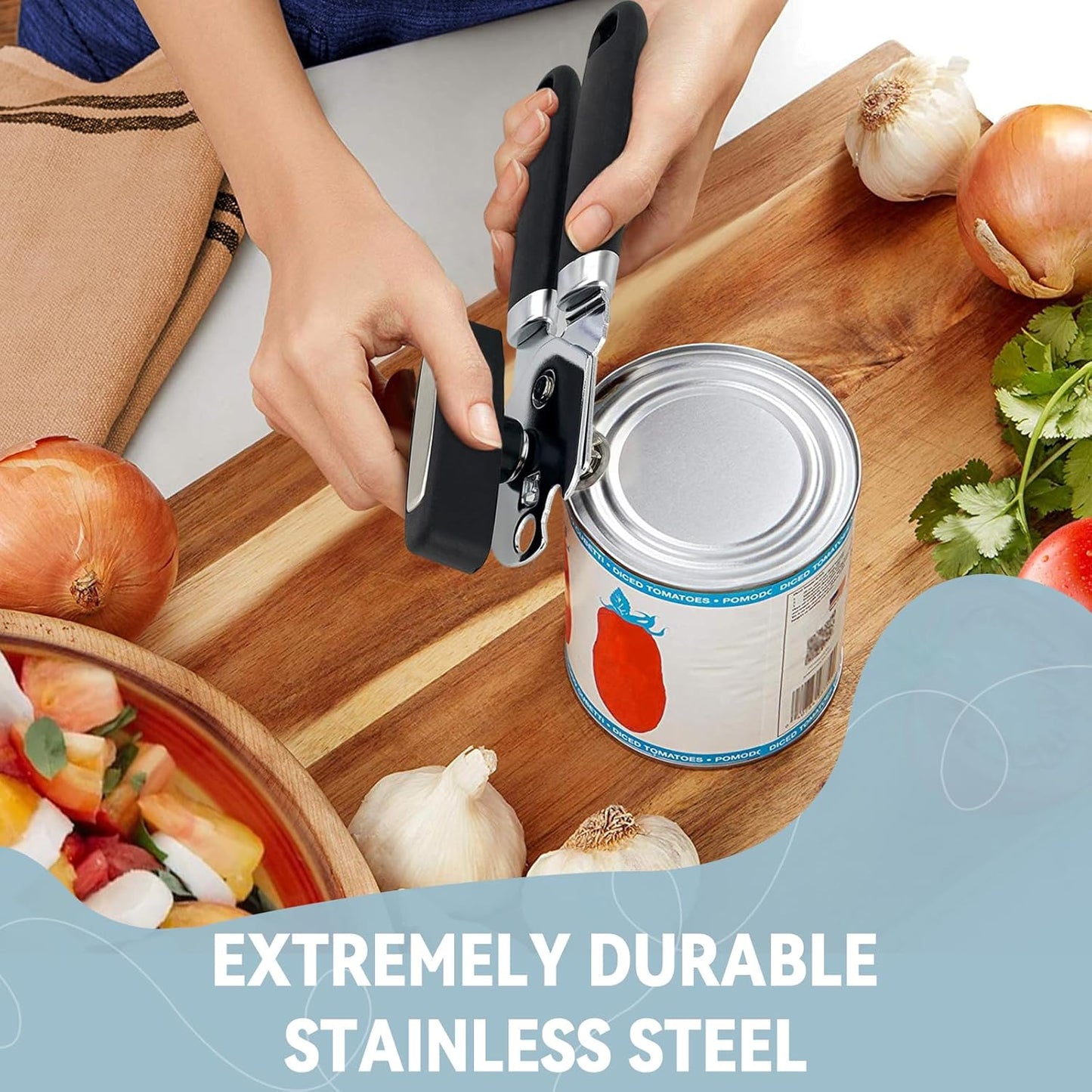 Heavy Duty Stainless Steel Smooth Edge 3-In-1 Multifunctional Manual Strong Can Bottle Opener – Soft-Grip Black