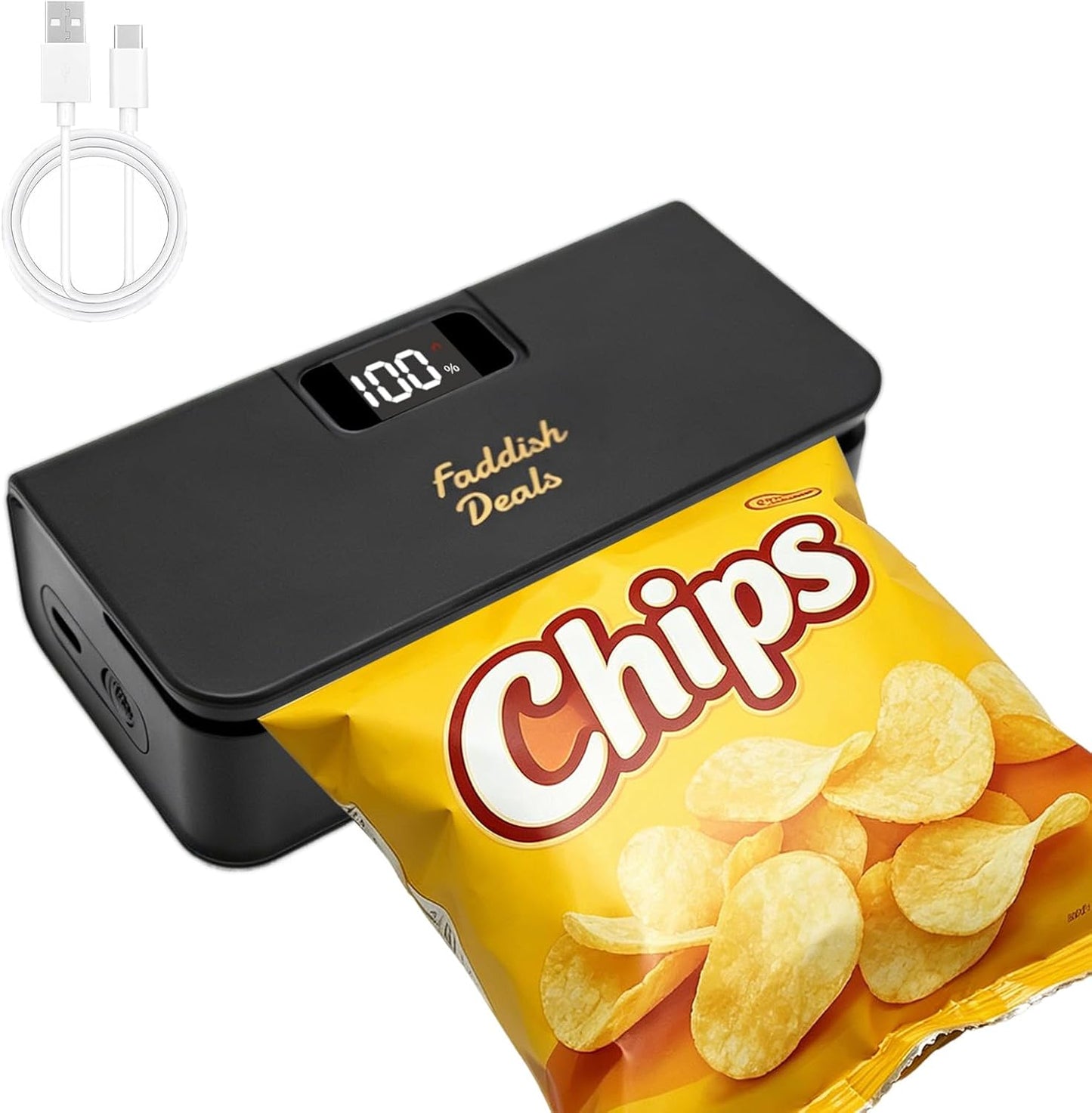 Mini Bag Sealer, 4.7" Rechargeable Heat Sealer and Cutter | Portable Sealer Machine with LED Power Display, with 6 Adjustable Gears, Capper Bag Resealer for Chips Snacks Mylar Bags