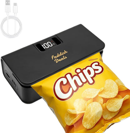 Mini Bag Sealer, 4.7" Rechargeable Heat Sealer and Cutter | Portable Sealer Machine with LED Power Display, with 6 Adjustable Gears, Capper Bag Resealer for Chips Snacks Mylar Bags