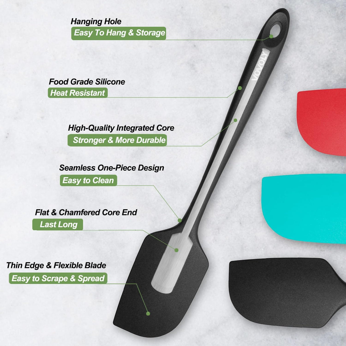 Silicone Spatula for Kitchen, 600°F Heat resistant Spatulas for Baking, Cooking, Scraping,and Mixing, Non Stick Kitchen Utensils, BPA Free, 11.2 IN, 3 Pack, Black