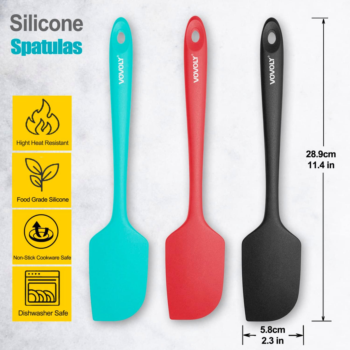 Silicone Spatula for Kitchen, 600°F Heat resistant Spatulas for Baking, Cooking, Scraping,and Mixing, Non Stick Kitchen Utensils, BPA Free, 11.2 IN, 3 Pack, Black